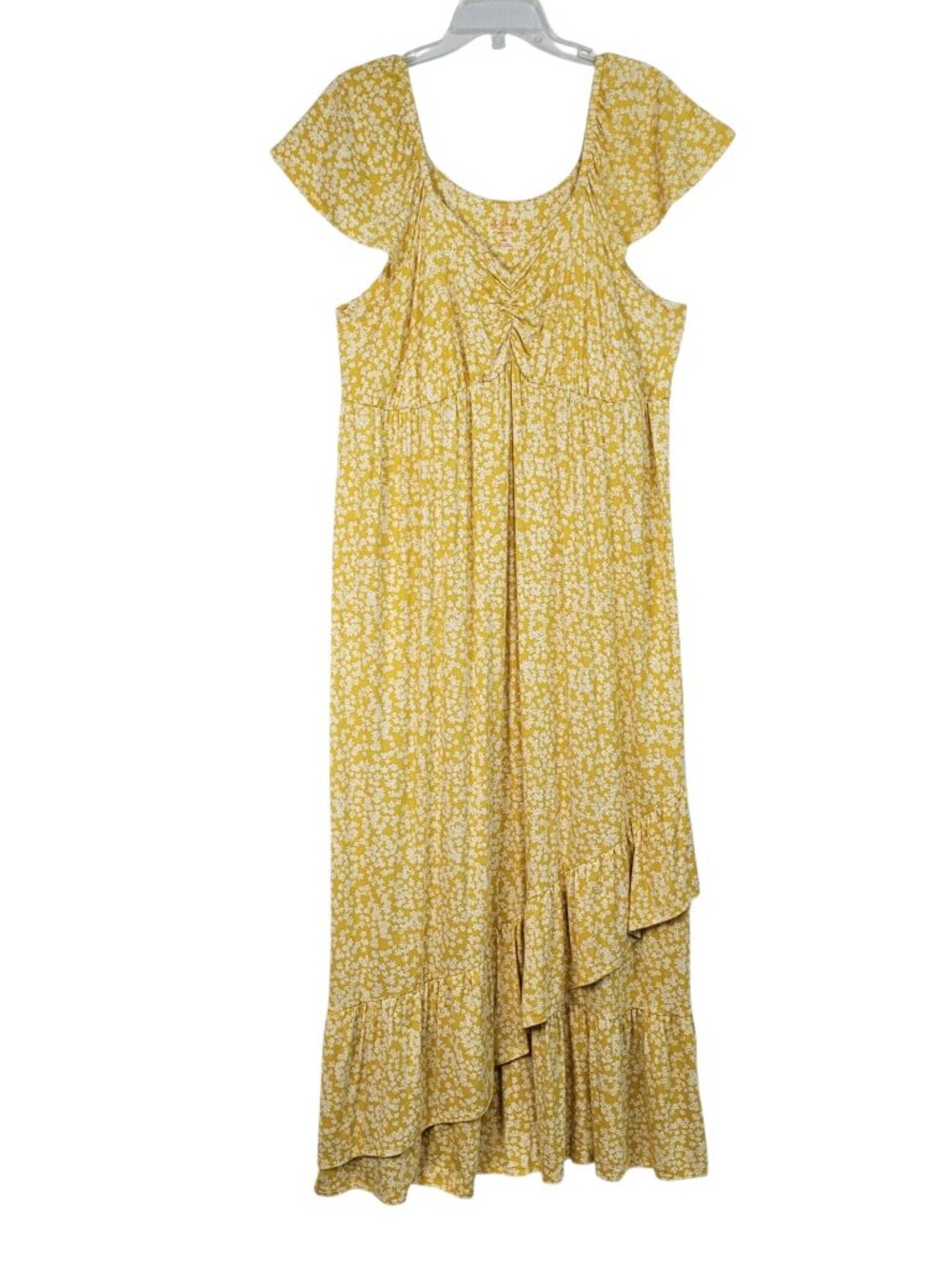 Isabel Maternity Maxi Dress Womens XXL Yellow White Floral Short Flutter Sleeve